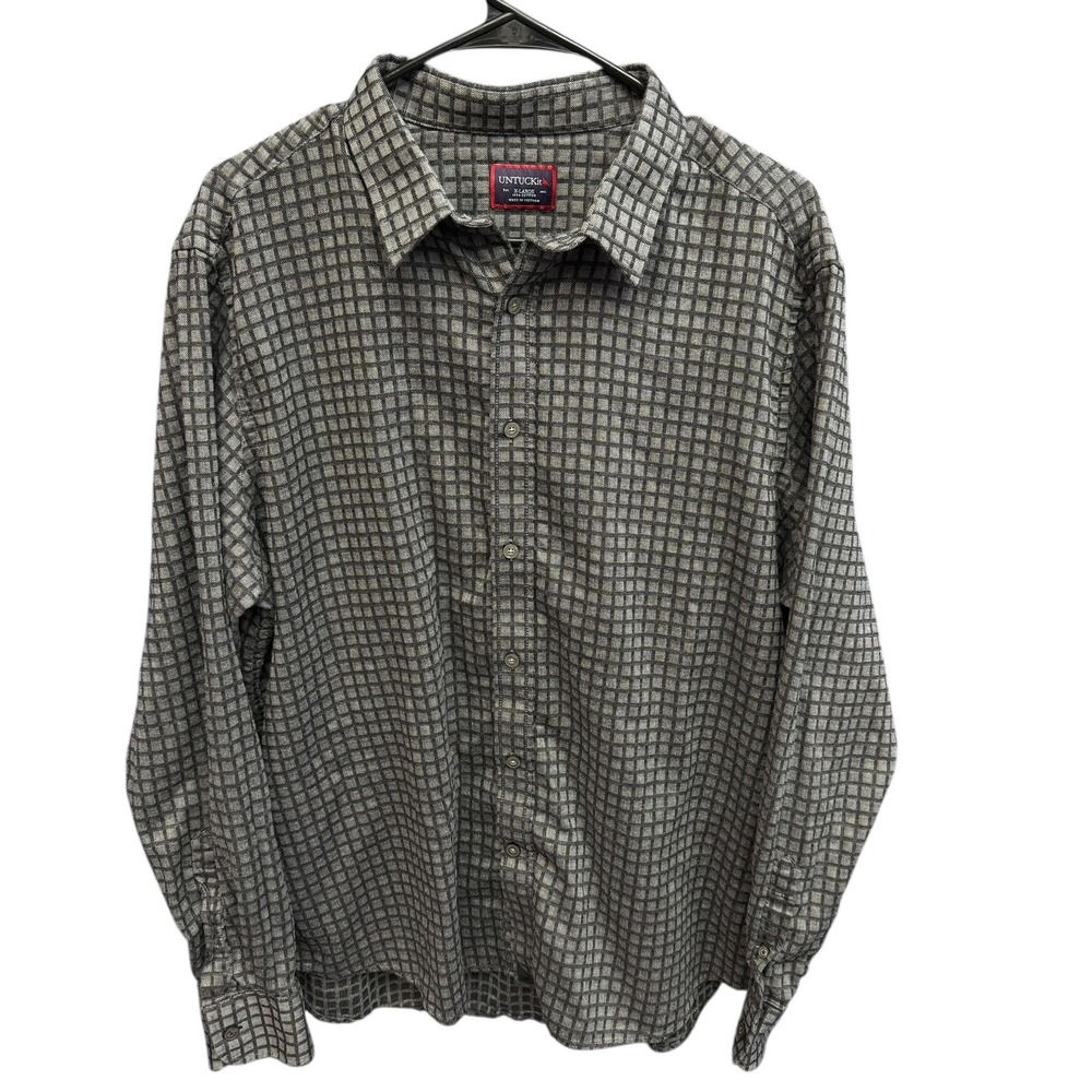 UNTUCKit Shirt Mens XL Gray Black Check Long Sleeve Button Front Cotton Casual